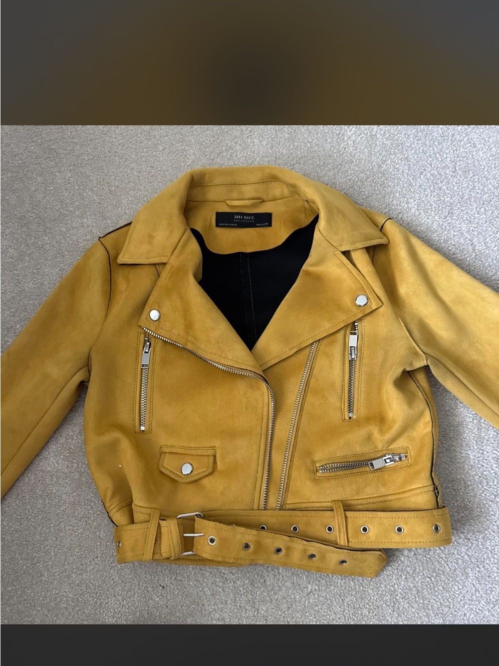 Zara Suede Moto Jacket in Mustard Yellow